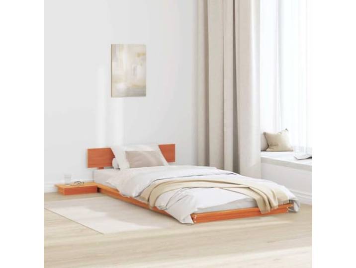 YUTAASU Bodenbettgestell Holz 100x200 cm Braun Mit Nachttisch, Rechteckig, Modernes Design, Stabil, Einfache Montage