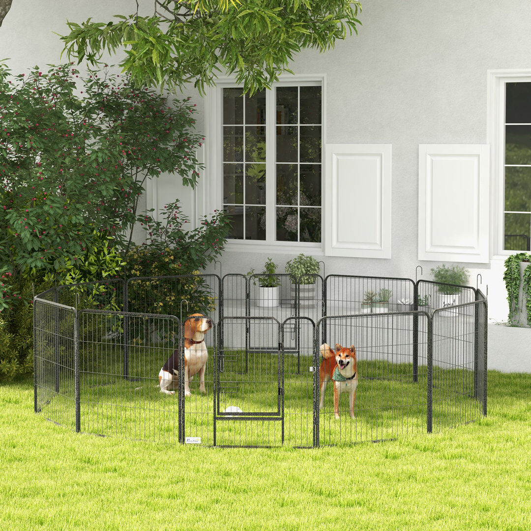 PawHut Heavy Duty Puppy Play Pen 12 Panels Pet Exercise Pen for Indoors Outdoors Gray 80cm H x 320cm W x 160 cm D