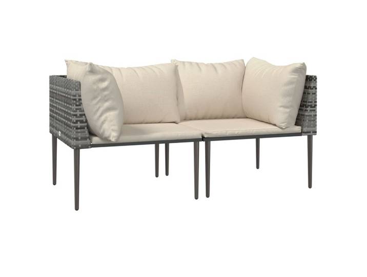 vidaXL Sofaelement Garten-Ecksofas mit Kissen 2 Stk. Grau Poly Rattan (2 St)