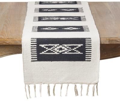 Saro "Southwestern Geometric Table Runner - Handwoven Tribal Pattern with Fringe Tassels for Farmhouse & Western Decor - 16""x72"""