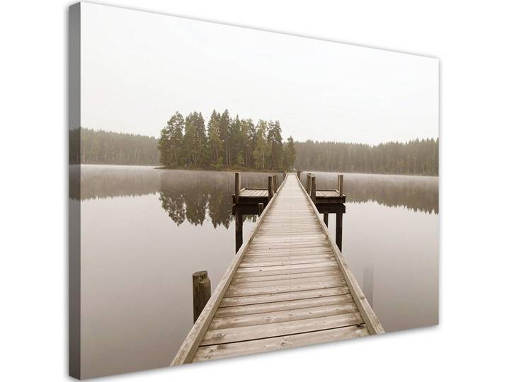 Feeby Leinwandbild Pier Seelandschaft Natur 100x70cm, Beige, Landschaft/Berg, Rechteckig, 100x70 cm, Bilder & Rahmen, Bilder, Leinwandbilder
