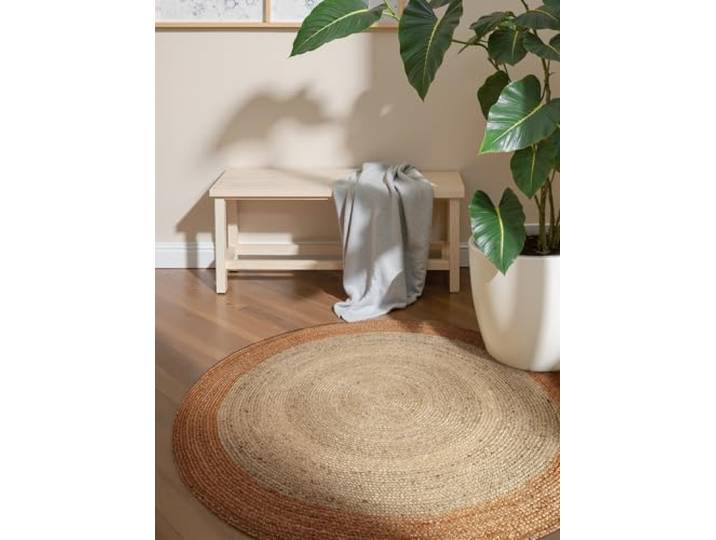 Hanse Home Looma Juteteppich - Natur Wohnzimmerteppich Rund aus 100% Jute, Handgewebt - Robust & Pflegeleicht - Moderner, Boho Naturfaser Teppich, Natur Elfenbein Gold - Ø200cm
