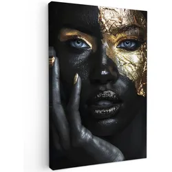 LEINWANDBILD Frau - Gold - Porträt - Schwarz-Weiß - Luxus Deko Wohnzimmer 20x30 cm