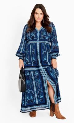 Plus Size Women's Serene Placement Sleeved Maxi Dress by Avenue in Petrol (Size 18)