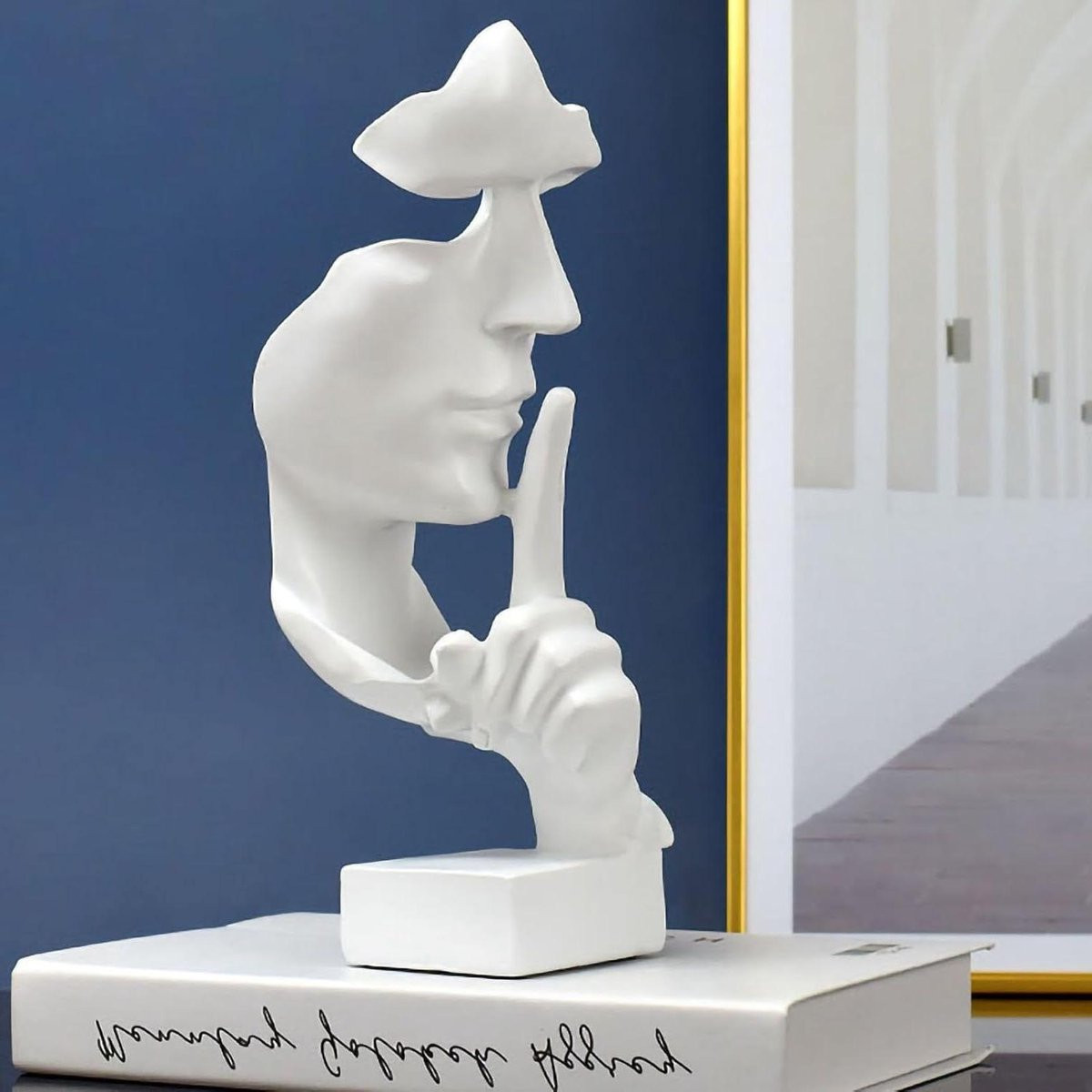 Denker Standbeeld Abstracte Sculptuur Stilzwijgend Denken Wit Hoogte: 27 cm