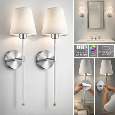 Uplift Picks Set Of Two Wireless Rechargeable Wall Sconces With Remote Control silver 2 Sets