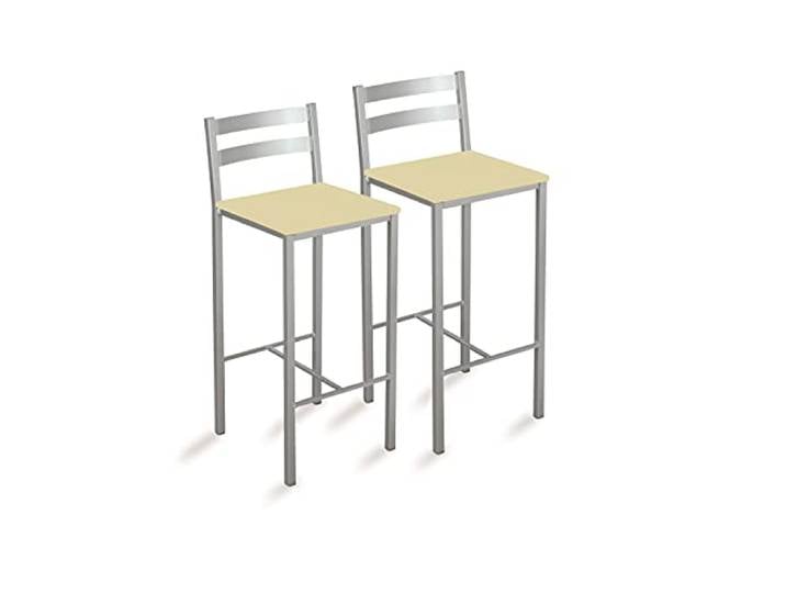 ASTIMESA Zwei hohe Küchenhocker mit horizontalen Streifen, Sitzfläche 60 cm, Kunstleder, Beige