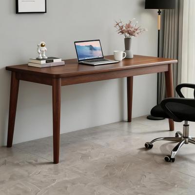 Solid Wooden Desk,Rubberwood Mid Century Modern Desks, Small Writing Desk for Bedroom,Small Spaces,Walnut Color