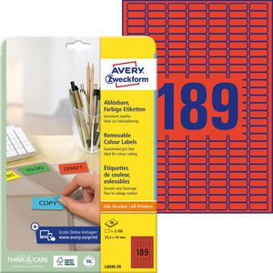 Zweckform Avery  L6036-20 Etiketten rot 25,4 x 10mm, 3780 Stück