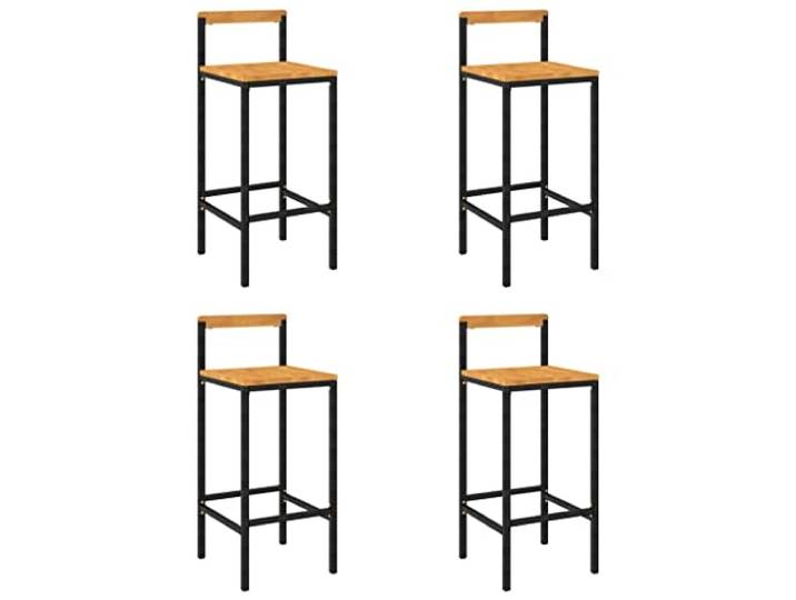 HBBMGYD Barhocker, 4 Stück, Schwarz, geflochtenes Harz und Akazienholz Polyrattan, Akazienholz, pulverbeschichteter Stahlrahmen, integrierte Fußstütze, 110 kg pro Sitz
