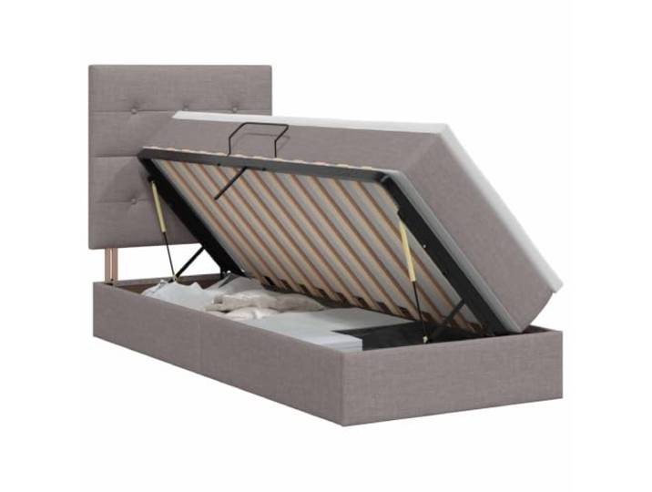KTHLBRH Bett mit Stauraum und Matratze, Taupe, 90 x 200 cm, Kunstleder Hydraulische seitliche Hebebühne, großes Staufach, Höhe 48,5 cm, schwarzes Gestell, pflegeleichtes Kunstleder