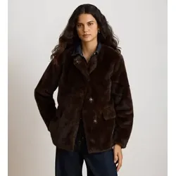Lauren Ralph Lauren für Damen. 297P04117002 Mantel aus braunem Kunstfell (L), Lässig, Polyester