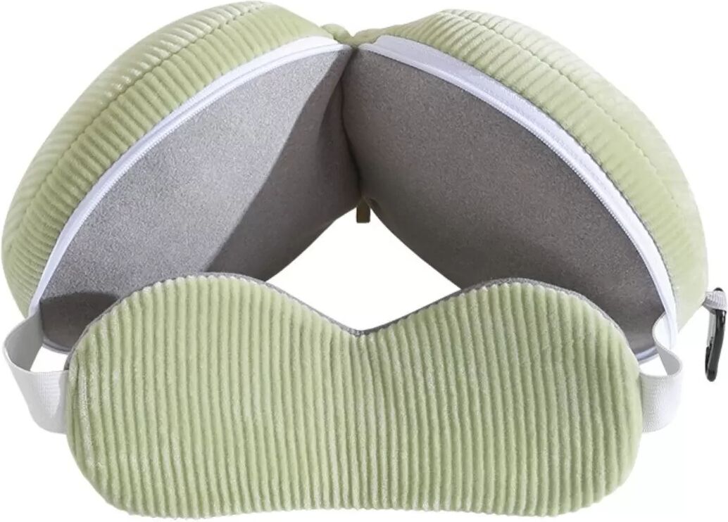INF 2-in-1 U-förmiges Nackenkissen mit lichtblockierender Schlafmaske für Reisen & Nickerchen Grün