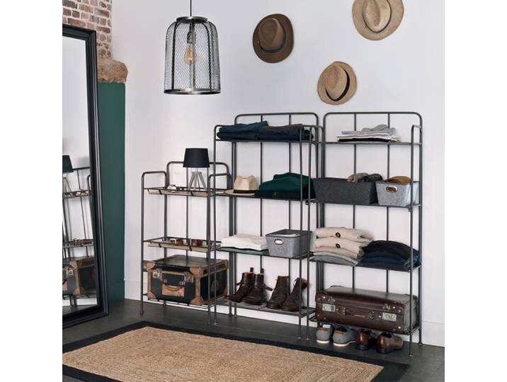 Etagère de Rangement 4 niveaux en Métal et Bois - SILUMEN - Noir/Beige