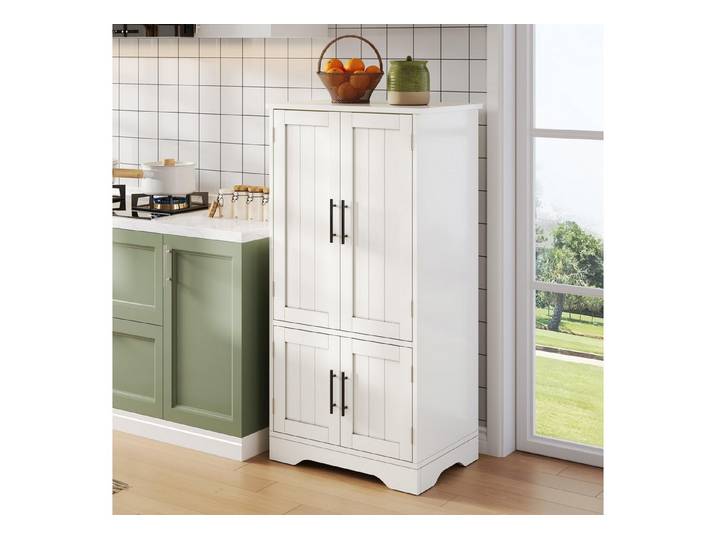 Fine Life Pro Sideboard Küchenschrank weiß, 4 Türen, LED-Licht, verstellbare Böden