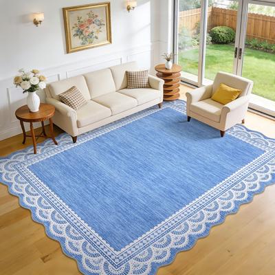 Garvee Scalloped Lace Area Rug Non Slip Low Pile Washable Area Rug