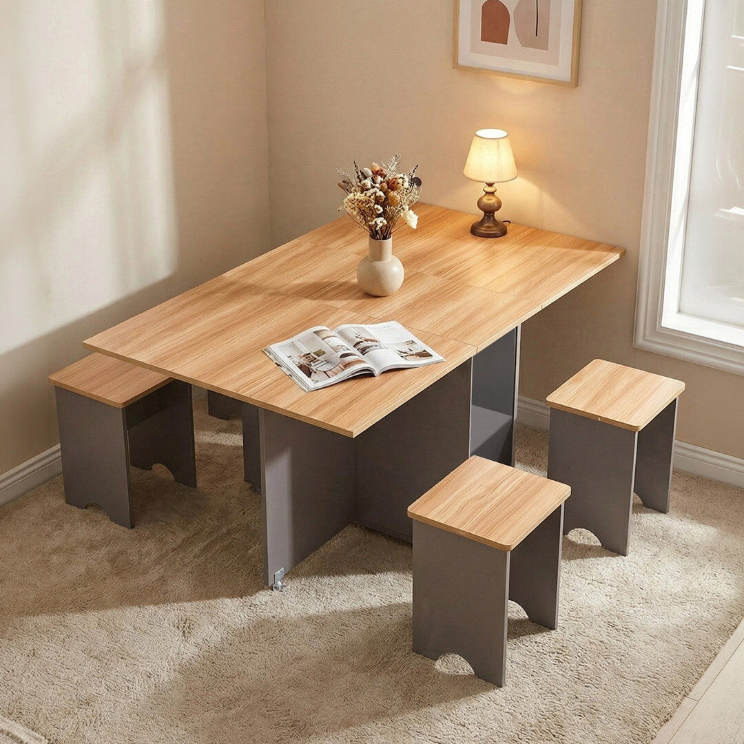 Brayden Studio Dining Set Brown / Natural Wood；grey/Natural Wood；grey