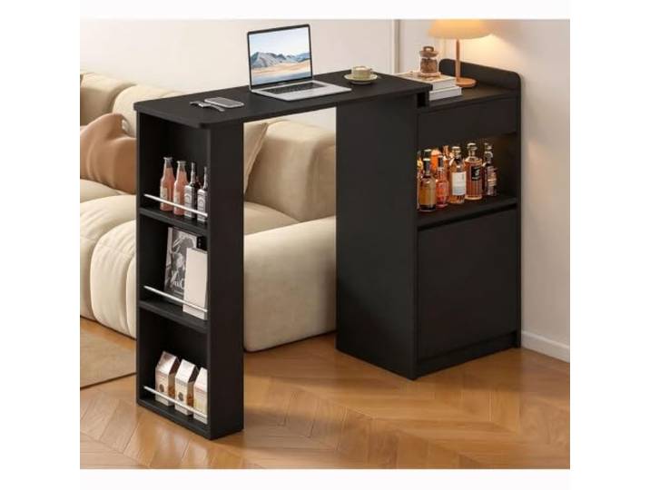 LIHDNGXM Vintage Ausziehbarer Bartisch Sideboard Insel Kombi mit Stauraum Retro Konsolenschrank Raumteiler für Kleine Wohnung Wohnzimmer Sofaseite(Black,80+50cm)