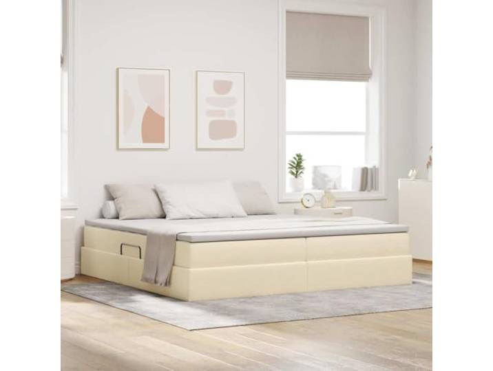 YUTAASU Aufbewahrungsbett mit Matratze Creme 200 x 200 cm Polyester Hydraulischer Hebemechanismus, Taschenfederkern, Metallrahmen, Stauraum unter der Matratze