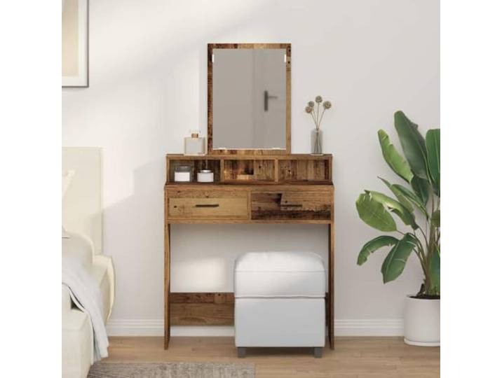 Schminktisch Altholz 79 x 41 x 140 cm Holzwerkstoff mit Spiegel Holzwerkstoff, matt, Spiegel, Schubladen, Schlafzimmer, pflegeleicht, stabil