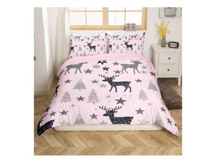 LuxusKollektion Kinderbettwäsche Bettwäsche Hirsch Rosa Grau 200x200