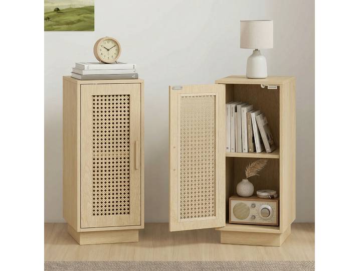 HOMCOM Tables de Chevet Bohème Bois 25x30x60cm Résine Tressée