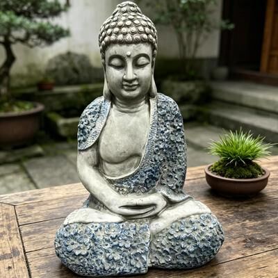 Kodotan sofa 16'' Weatherproof Resin Buddha Garden Statue, Blue Floral Accent Meditating Buddha Figurine, Outdoor Zen Decor for Patio