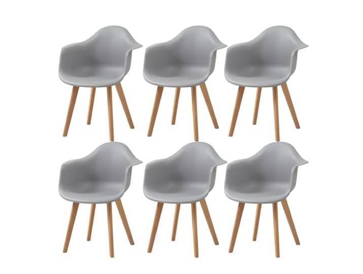 HJhomeheart Esszimmerstühle mit Armlehnen, 6er-Set, Moderne Design-Sessel, Beine aus Buchenholz, Skandinavische Küchenstühle (Grau)