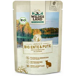 1x85 g Wildes Land BIO Adult Nassfutter für Katzen - Ente & Pute mit Cranberry