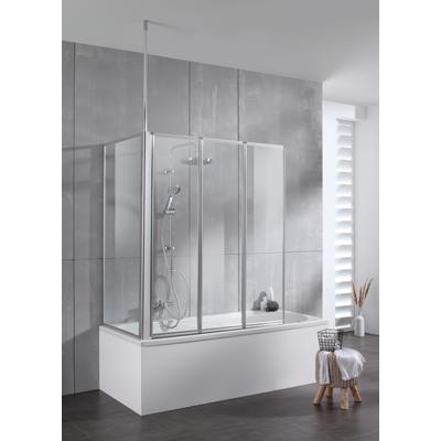 Badewannenaufsatz WELLTIME "Summer 3-teilig + feste Seitewand", grau, B:120cm H:140cm T:73,5cm, Duschwände, Deckenhöhe bis 240cm geeignet, Glaswand bestehend aus vier Elementen