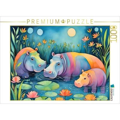CALVENDO Puzzle Kunterbunte Nilpferde im Wasser | 1000 Teile Lege-Größe 64x48cm Foto-Puzzle für glückliche Stunden