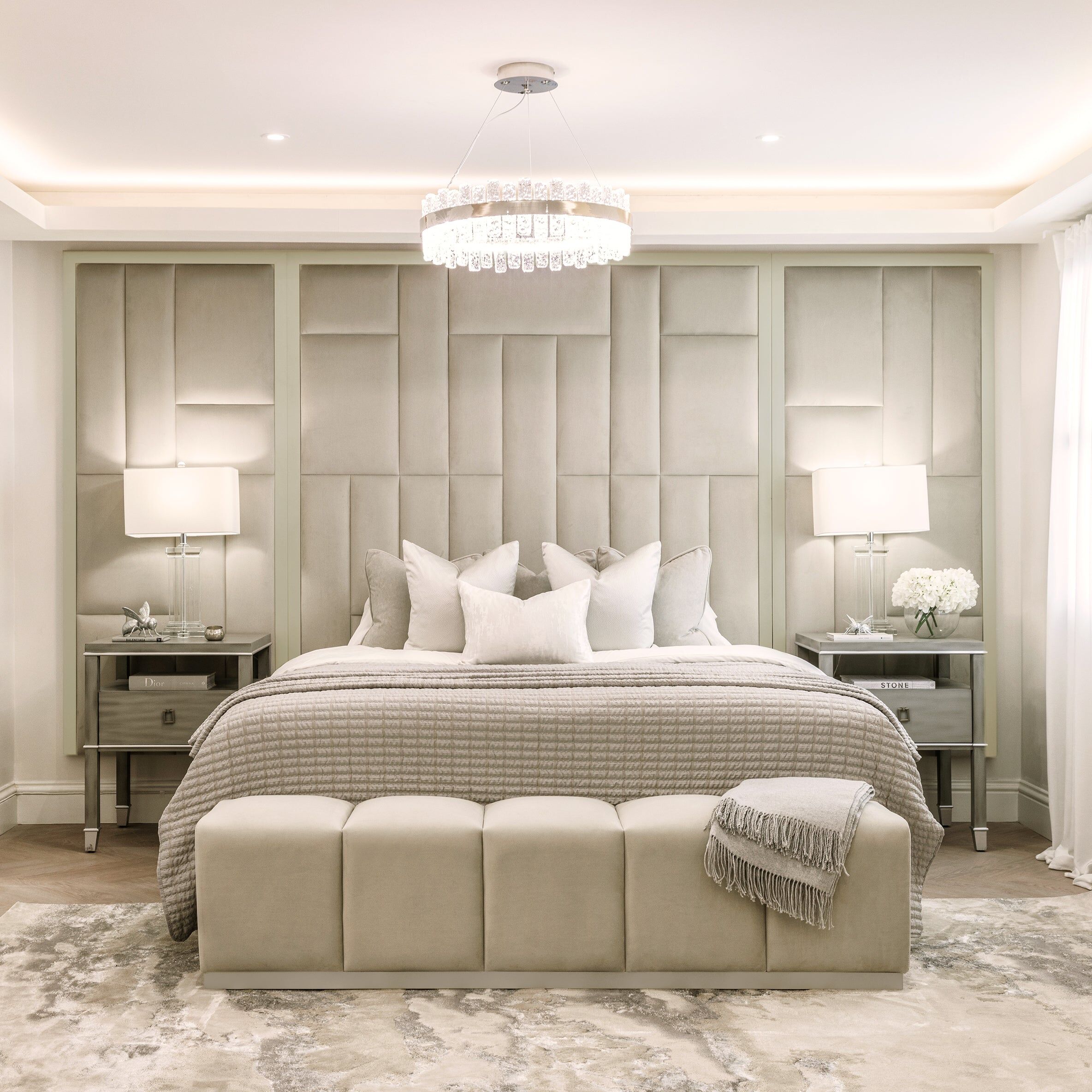 Kensington Smoke Grey & Off White Premium Abstract Headboard with Wings, King