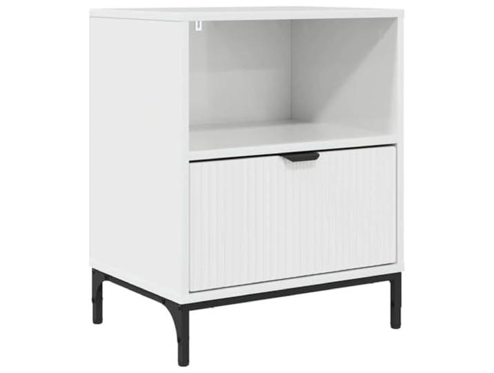 fsahslih Nachttisch Hochglanz-Weiß 49x36x61 cm Beistelltisch Holz Stilvoller Beistelltisch in Hochglanz-Weiß mit Schublade und Regal. Praktische Ablage für Ihr Schlafzimmer.