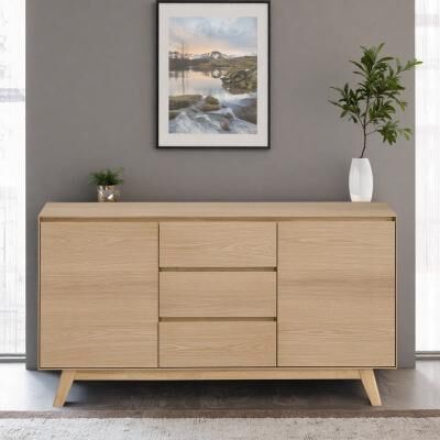 ZWYO HOSIMU "55""W Modern 2-Door Buffet Sideboard Cabinet with 3 Drawers and Storage Shelves for Living Room, Hallway, Dining Room"