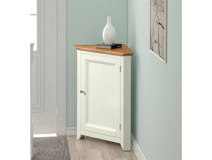 Hallowood Furniture Clifton Green Off White Eckschrank Bemalter, kleiner Schrank mit verstellbaren Regalen, helle Eiche, Eckschrank für Wohnzimmer, Esszimmer oder Küche
