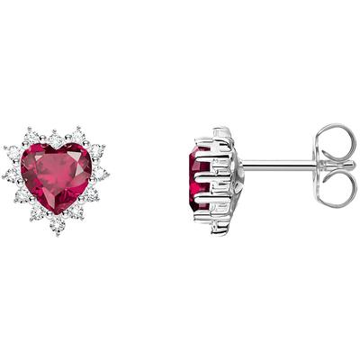 Paar Ohrstecker THOMAS SABO "Romance Herz-Ohrstecker", rot (silberfarben, kristallweiß, rot, kristallweiß, rot), Ohrringe, Damen, Silber 925 (recycelt), mit Zirkonia (synth.), Rubin