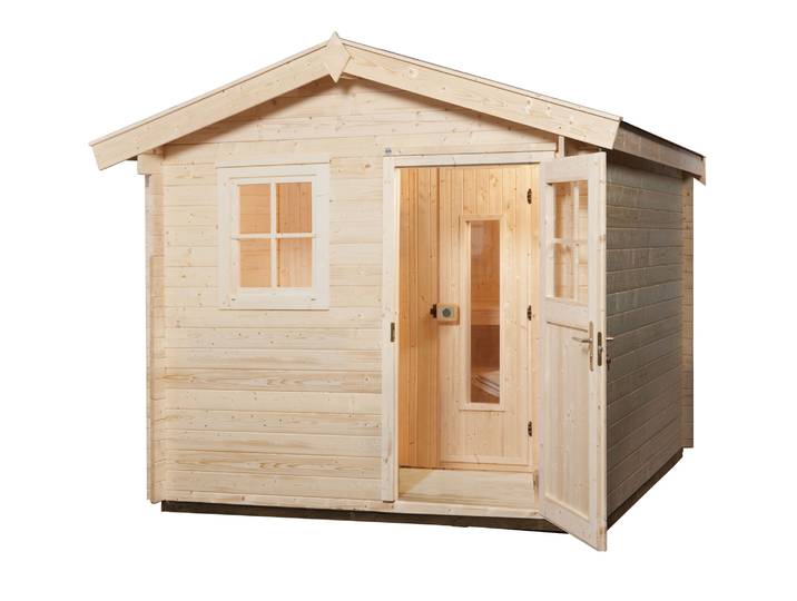 Saunahaus WEKA Mikkeli , beige (natur), Saunaofen, integrierte Steuerung, 9 kW, Saunen, Saunahaus, Saunahaus inkl.hochwertiger Elementsauna