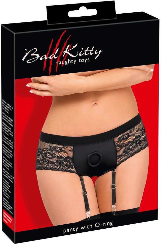 Bad kitty Culotte porte-strap noire en microfibre et dentelle