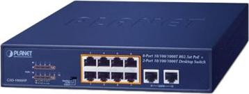 Planet Technology Corp. GSD-1008HP 8-Port 10/100/1000T 802.3at PoE Switch met 2 extra poorten en 120W vermogen