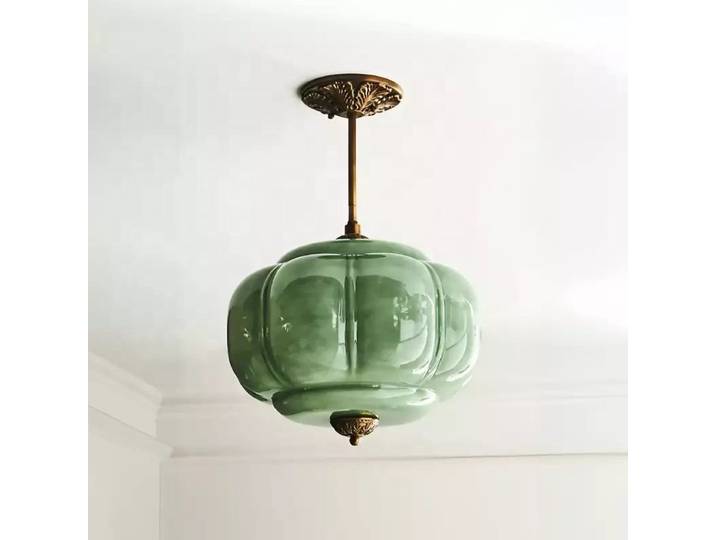 Lampe suspendue Eloise en verre festonné, style rétro, LED, globe vert, style médiéval français, pour maison d'hôtes, bureau, intensité réglable, Murano