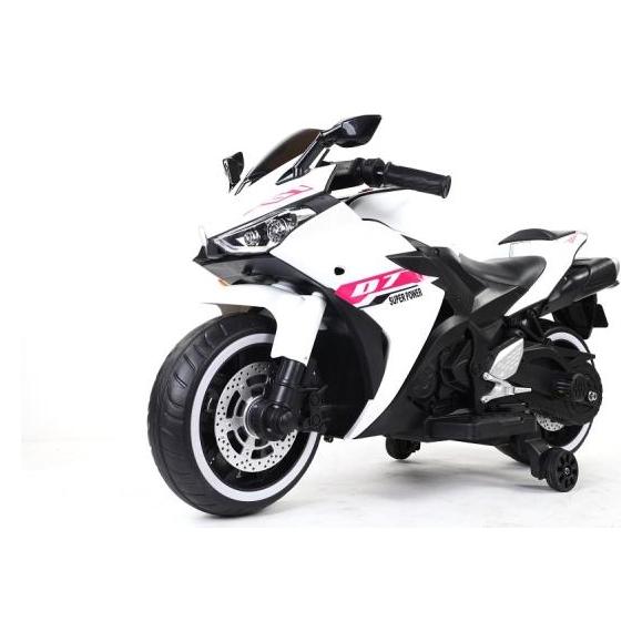 Es-toys Elektro Kindermotorrad 888 - 12V 4,5A Akku - mit Stützräder, Musik und Lichter -Weiss (53797103)