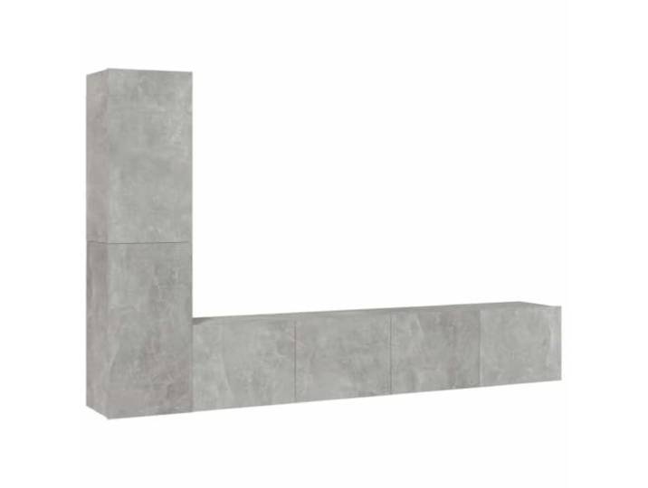 hliofuir 4-TLG TV-Schrank Set Wandmontage Betongrau Holzwerkstoff Moderne platzsparende Hängeboards fürs Wohnzimmer mit reichlich Stauraum hinter blickdichten Türen.