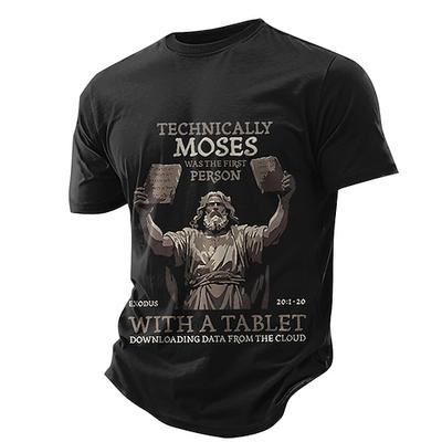 Herren Lustiges Grafik T-Shirt Moses Erste Tafel Cloud-Daten-Download Technik Wortspiel Kurzarm T-Shirt