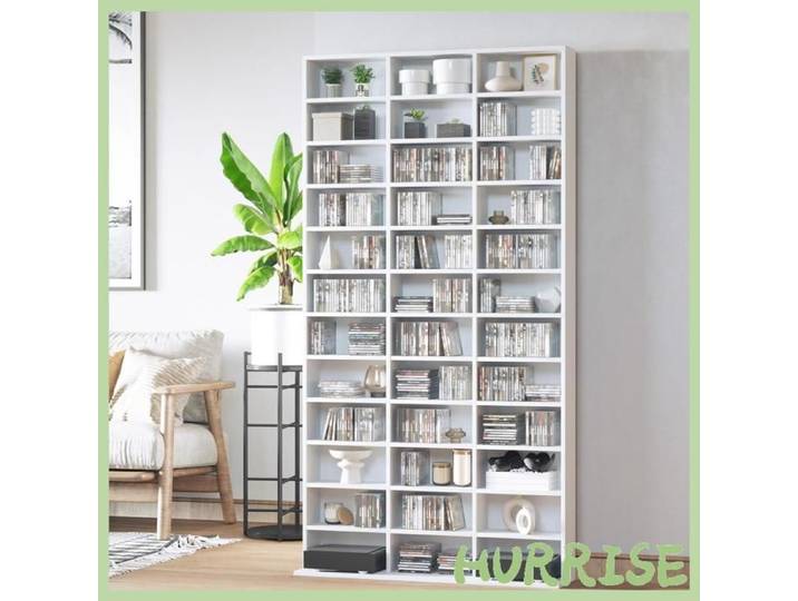 Cocosity Étagère Rangement Cd/Dvd Meuble De Rangement Pour 1116 Cds 36 Compartiments Réglables En Hauteur Blanc