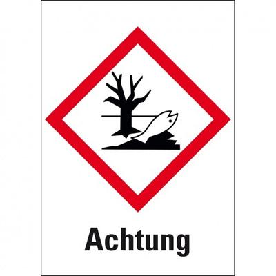 König Werbeanlagen Dreifke® Aufkleber I Gefahrensymbol Umwelt GHS 09, Achtung, Folie, 74x105mm, GHS-Verordnung