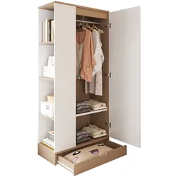 STILVORA Kleiderschrank 70x40x170 cm mit Tür Einlegeböden und Schubladen Naturholz+Weiß platzsparend vielseitig und pflegeleicht