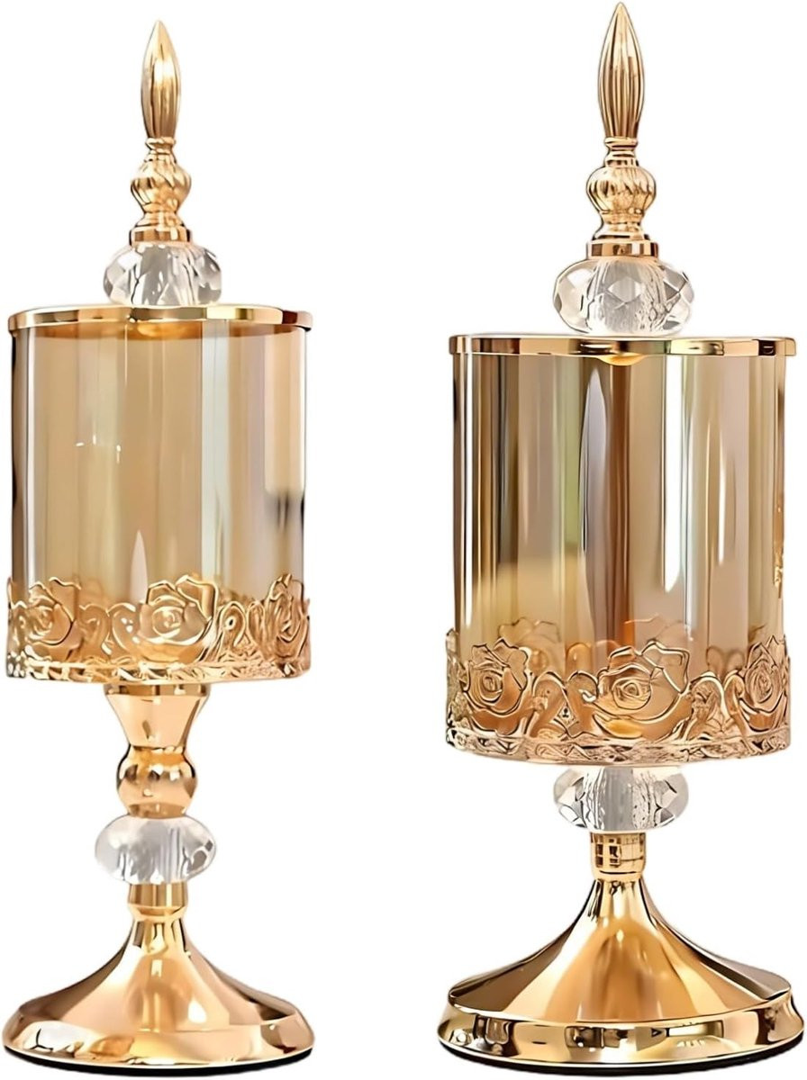 Set van 2 Glazen Snoeppotten met Gouden Rose Details - Goud