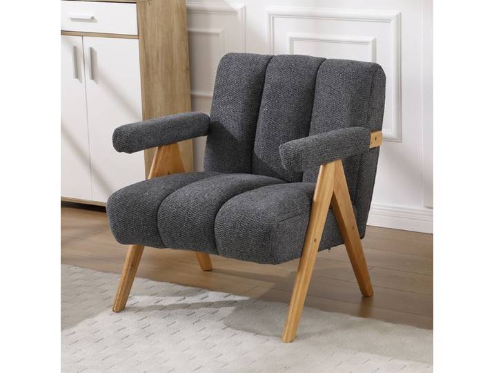 chairus Fauteuil Salon Confortable Fauteuil Scandinave en Chenille pour Chambre Bureau Fauteuil Moderne avec Cadre en Bois Gris