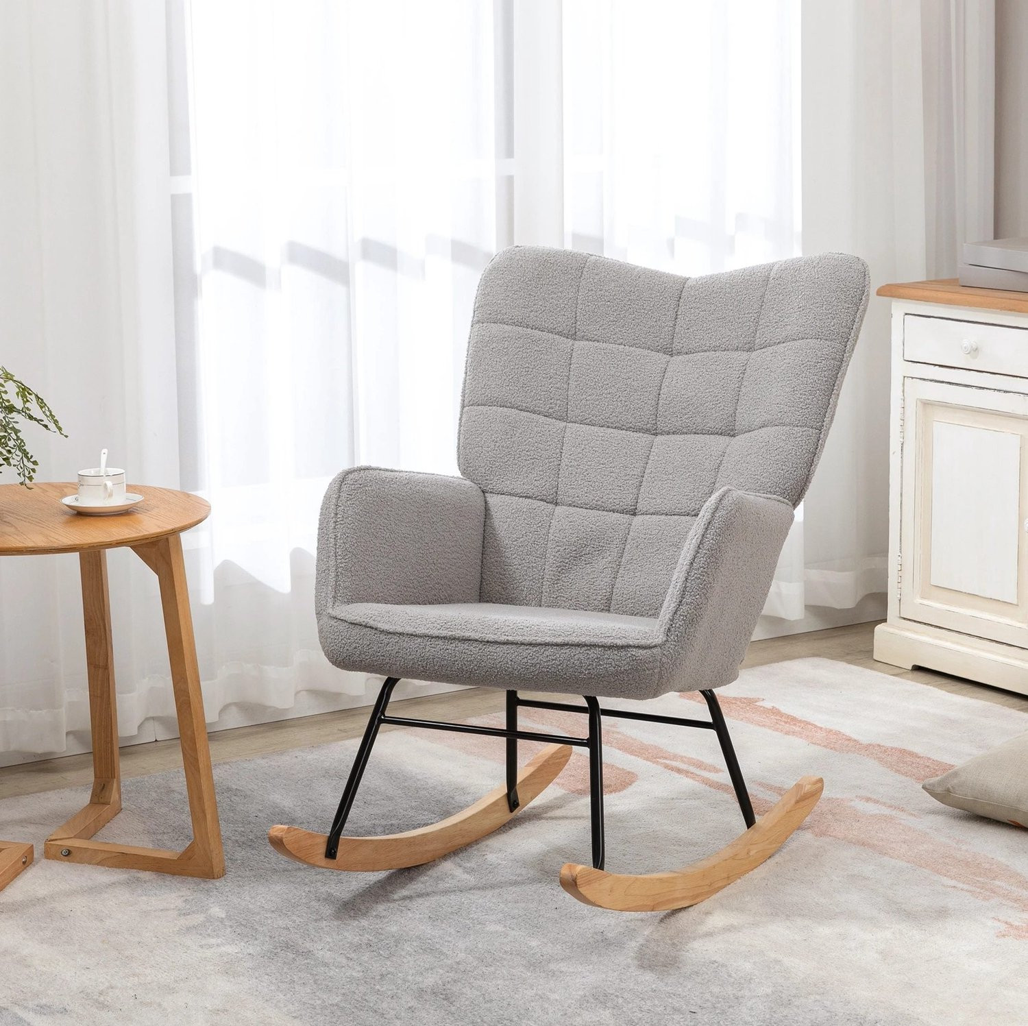 CHICFURN Schommelstoel met hoge rugleuning - Lichtgrijs