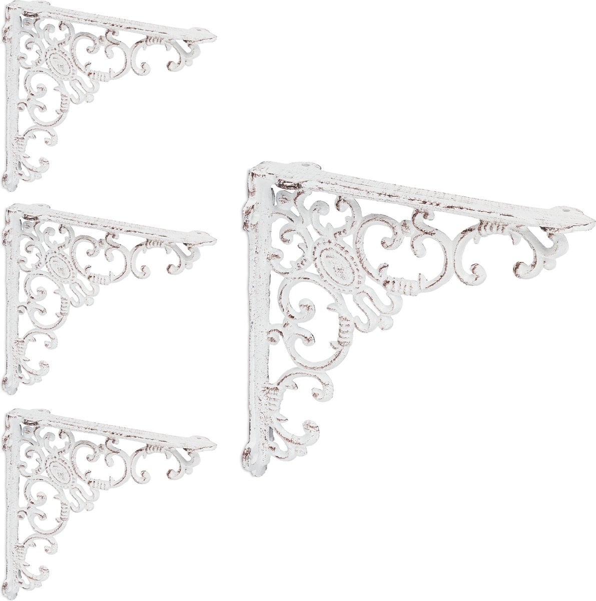Set van 4 witte gietijzeren plankdragers van 21,5 cm